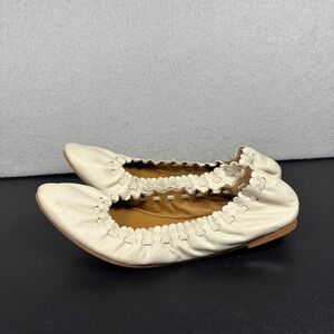 See By Chloé Jane Scalloped Leather Ballet Flats Off White Womens Size 38/7.5-8